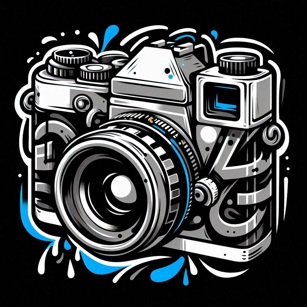 Know Your Equipment for Photography. Graffiti style illustration. Blue, Black and Gray.