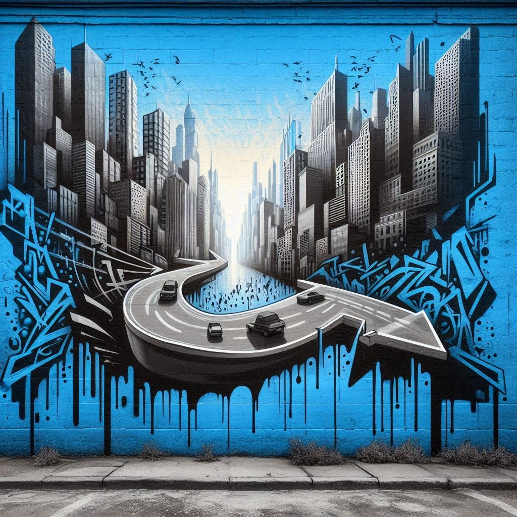 Experiment with Depth of Field for Photography. Graffiti style illustration. Blue, Black and Gray.