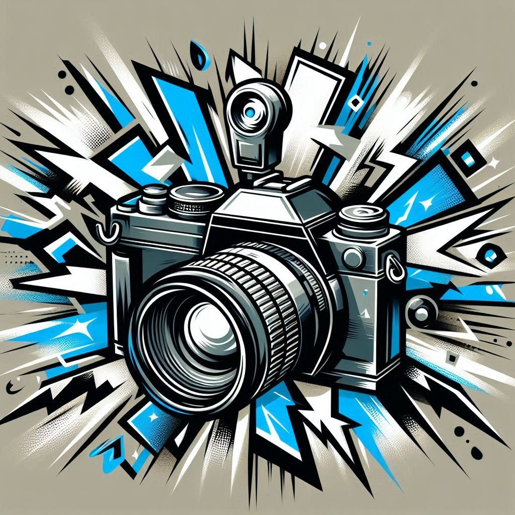 Use Flash Sparingly for Photography. Graffiti style illustration. Blue, Black and Gray.