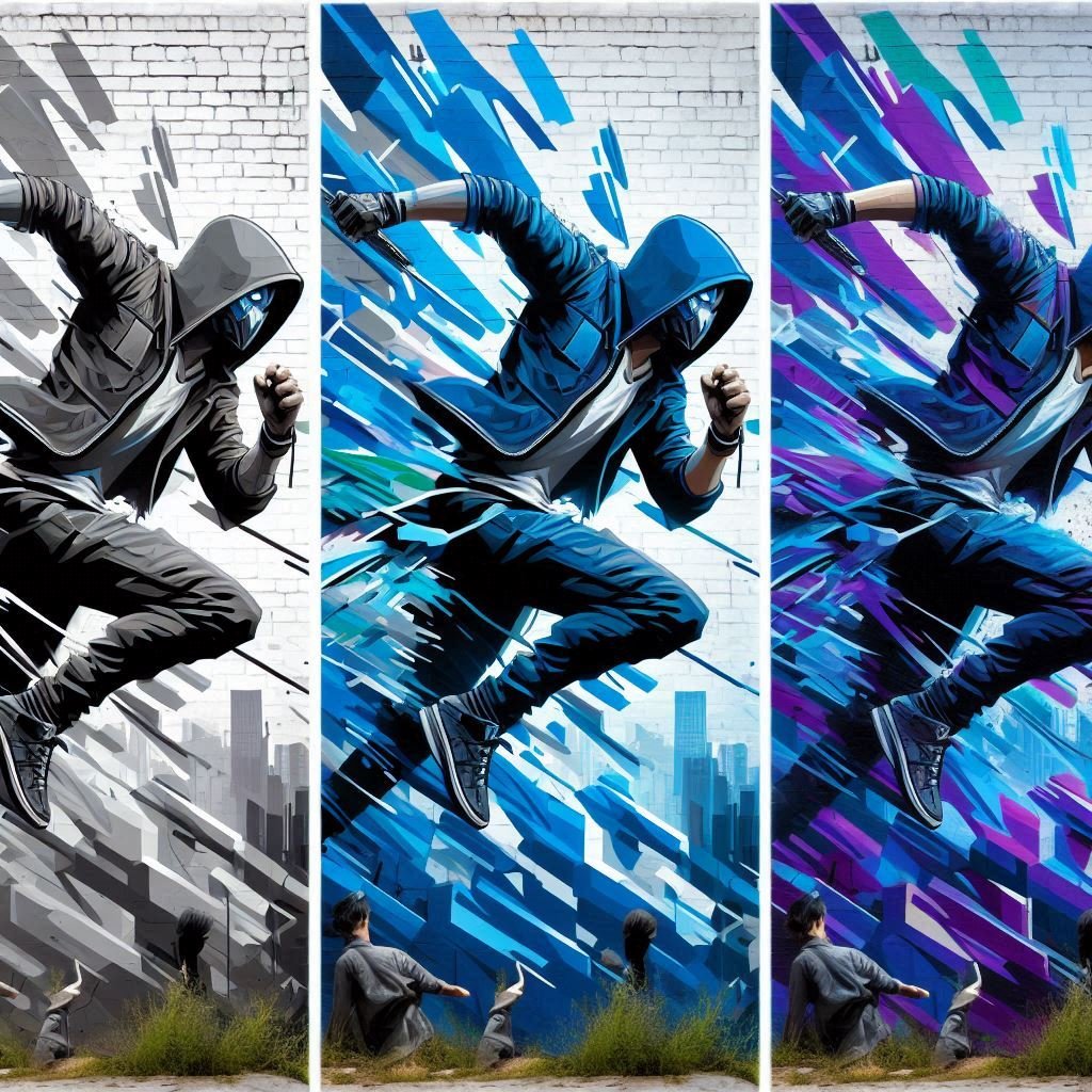 Shoot in Burst Mode for Photography. Graffiti style illustration. Blue, Black and Gray.