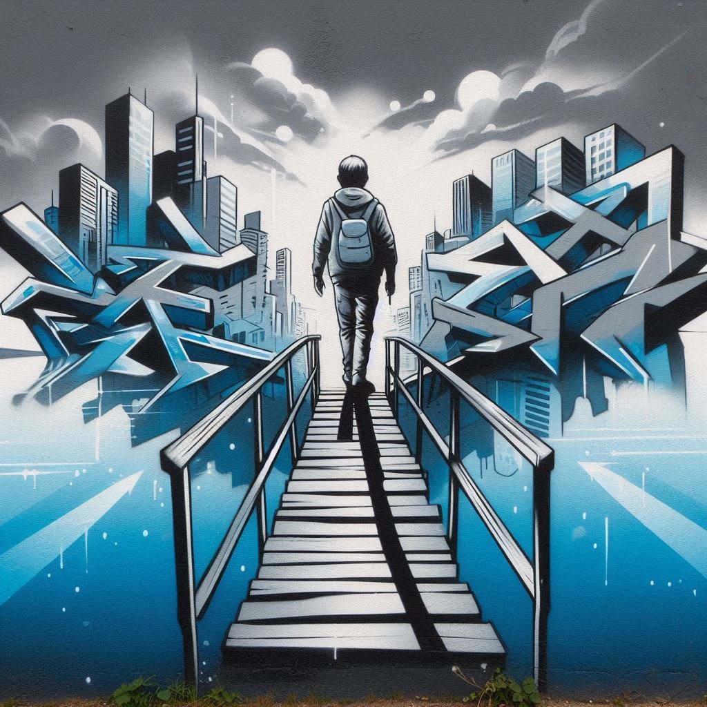 Use Leading Lines for Photography. Graffiti style illustration. Blue, Black and Gray.
