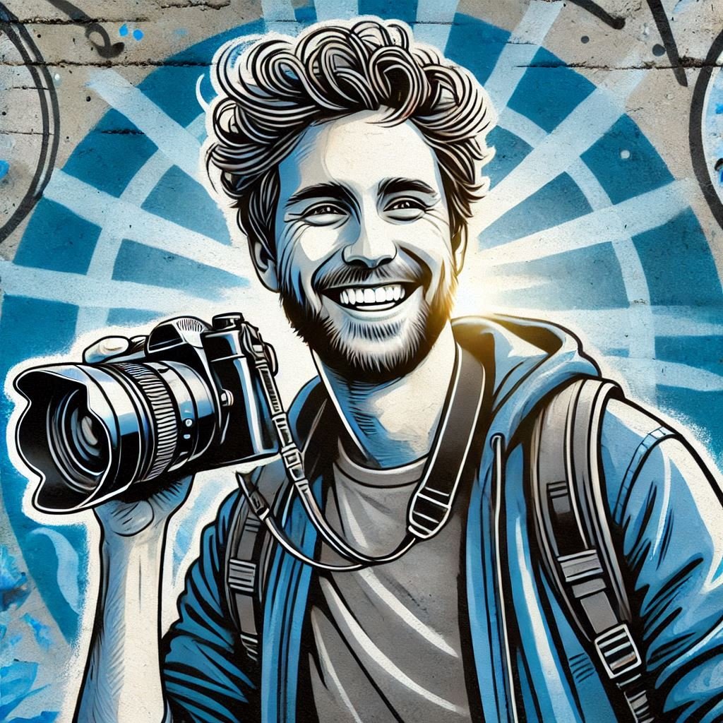 Natural Light for Photography. Graffiti style illustration. Blue, Black and Gray.