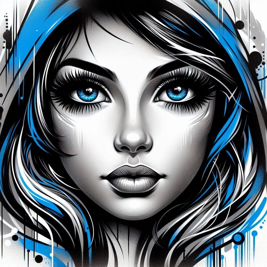 Focus on the Eyes for Photography. Graffiti style illustration. Blue, Black and Gray.