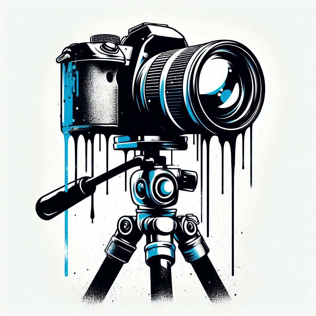 Use a Tripod for Photography. Graffiti style illustration. Blue, Black and Gray.