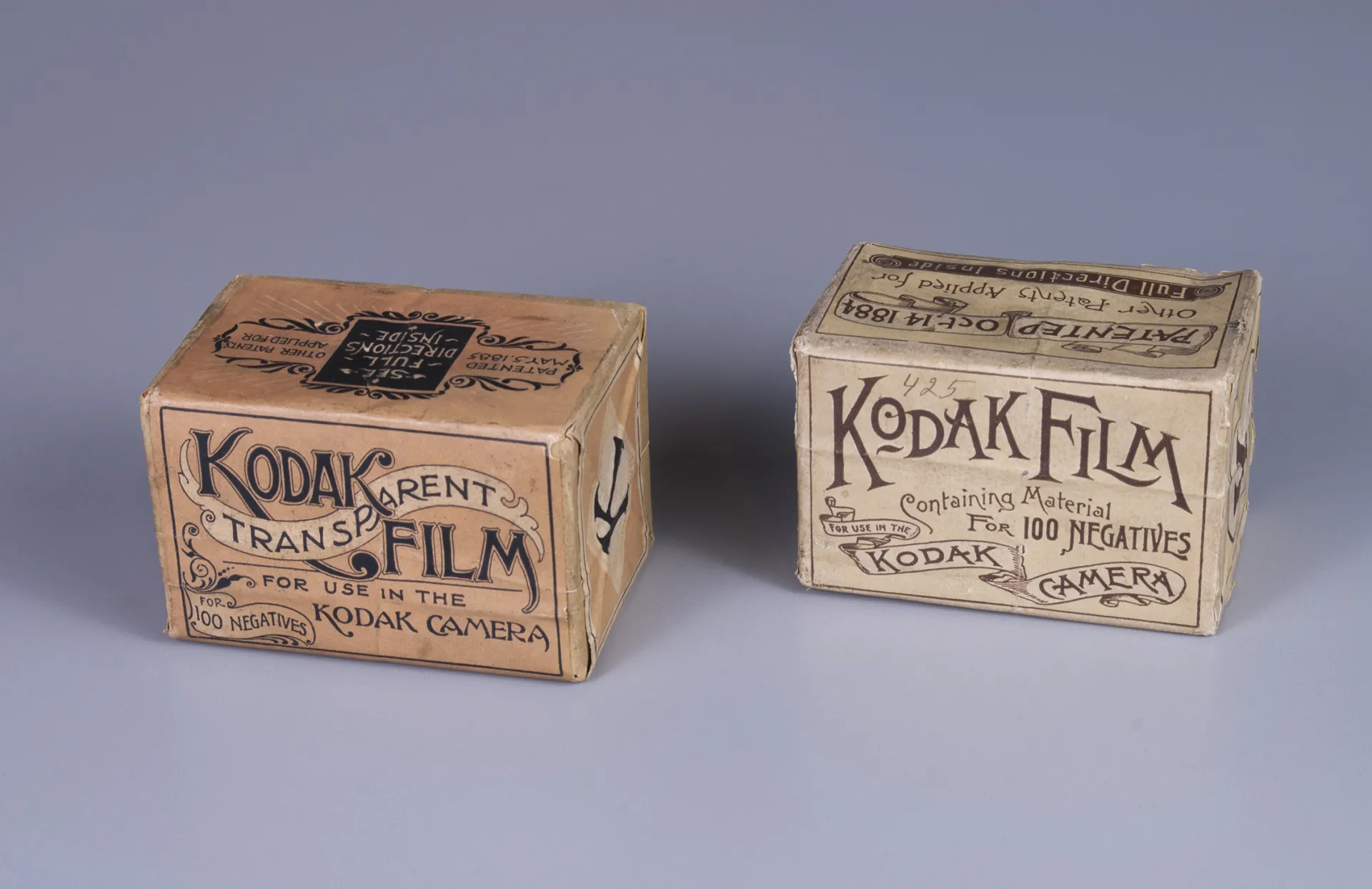 Image shows vintage packaging of Kodak film from the late 1800s.