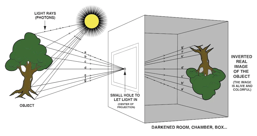 Camera Obscura. Graphical ancient illustration of how the camera obscura works.