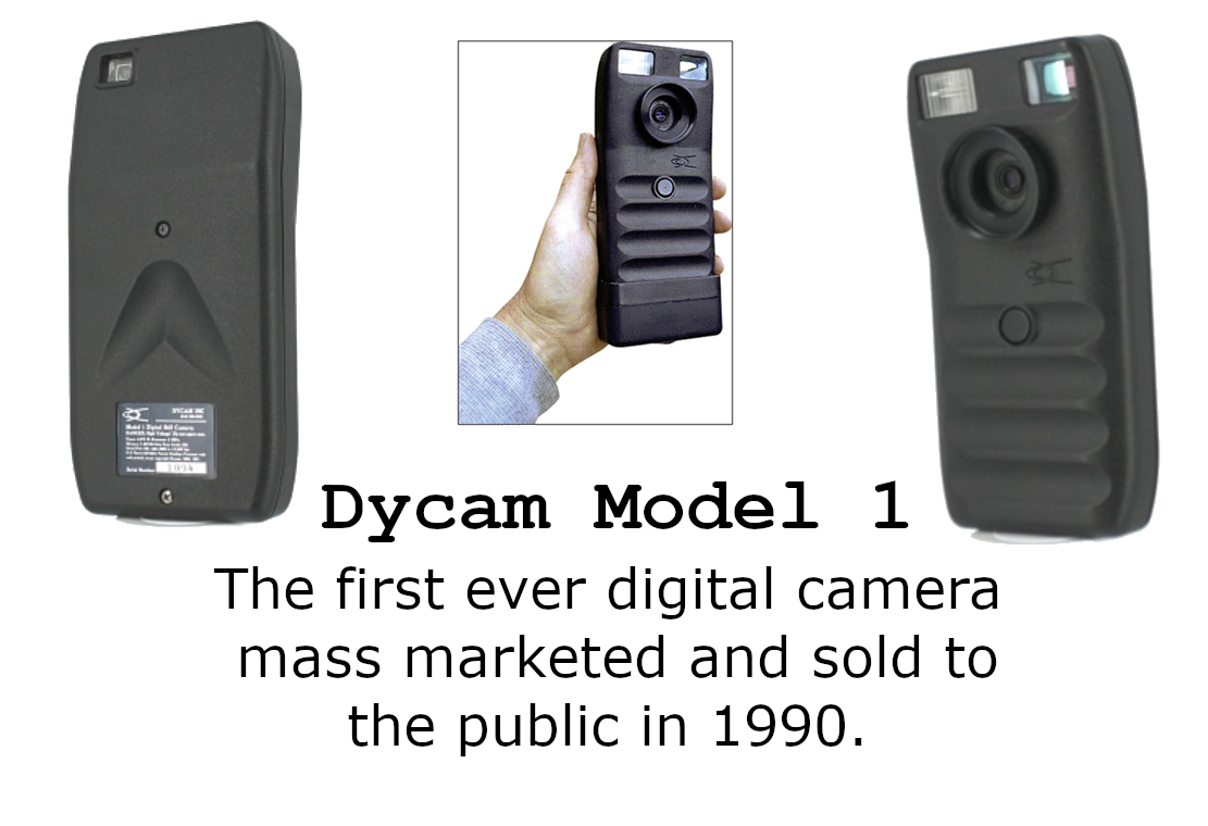 The Dycam camera. The first ever digital camera to be sold to customers in 1990. The company was later bought by Logitech, who continue to market and sell the Dycam. It's a beautiful and interesting looking object. It looks similar to an old mobile phone.