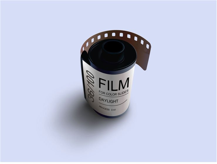 Image shows a single roll of 35mm film from the early days of photography.