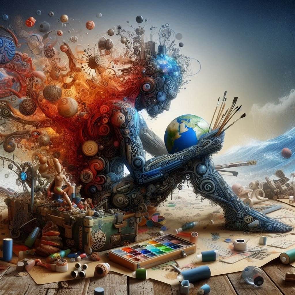 Image created by AI showing a world depleted of creativity, where instead it is the machines that do such things.