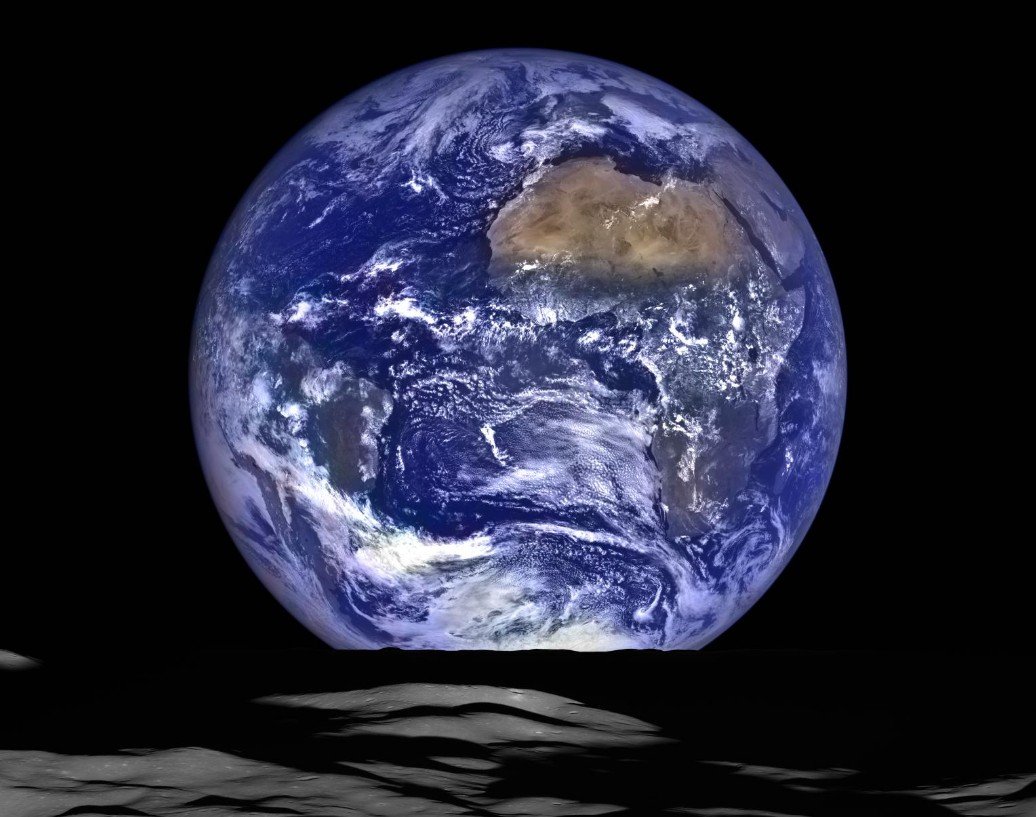 The new Earthrise photo offering a striking high-resolution view of Earth rising above the lunar horizon.